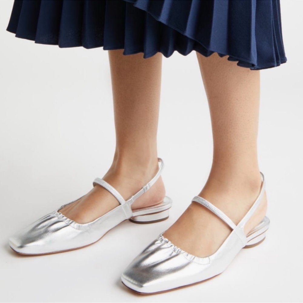 Vince Silver Metallic Slingback Flats